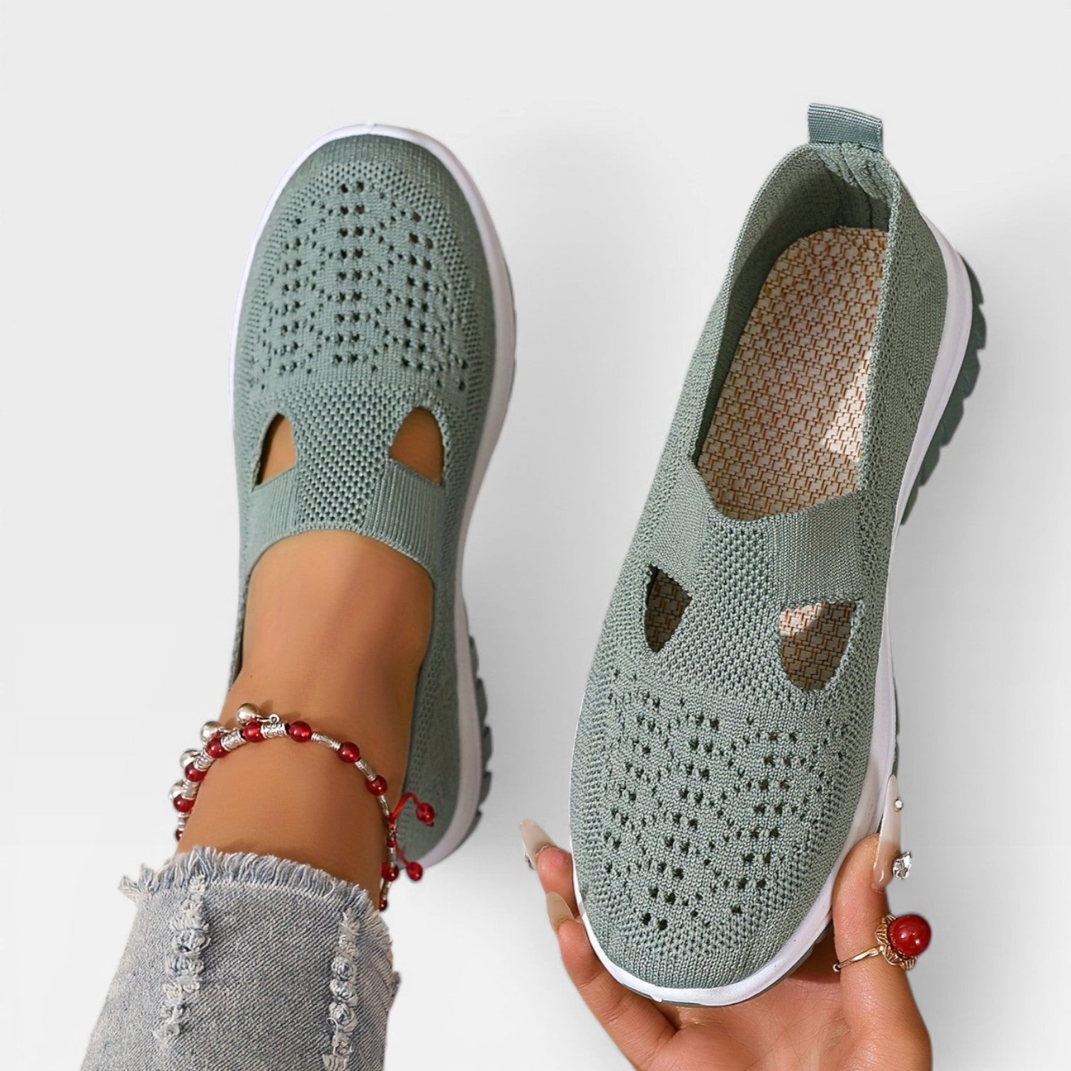 Women's Knit Slip-On Walking Trainers – Breathable Lightweight
