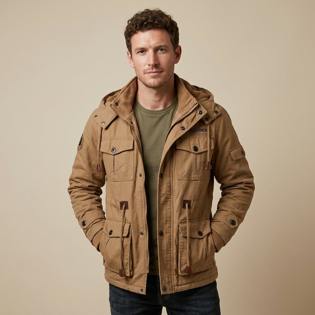 Cameron | Men's Hooded Cargo Jacket - Full Zip Multi-Pocket Utility Coat