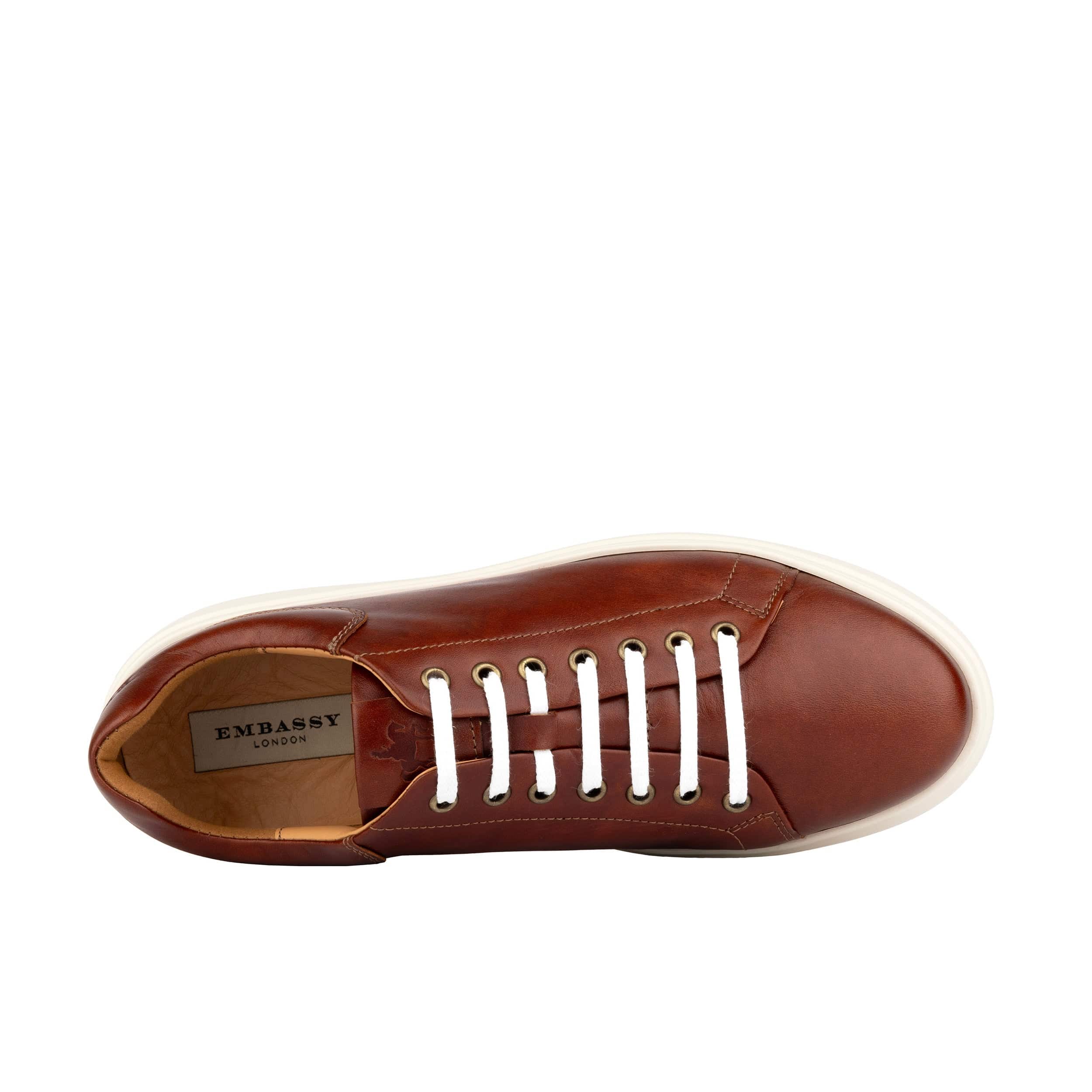Edmund | Men's faux leather Trainers - Brown Low-Top Trainers with White Sole