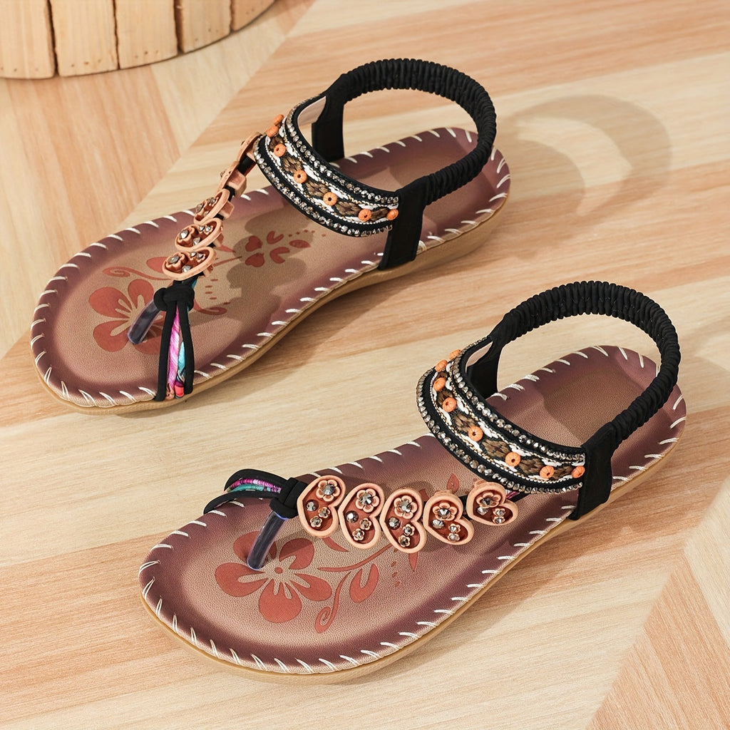 Edith | Women's Leather-Look Beaded Sandals - Adjustable Strap Summer Sandals