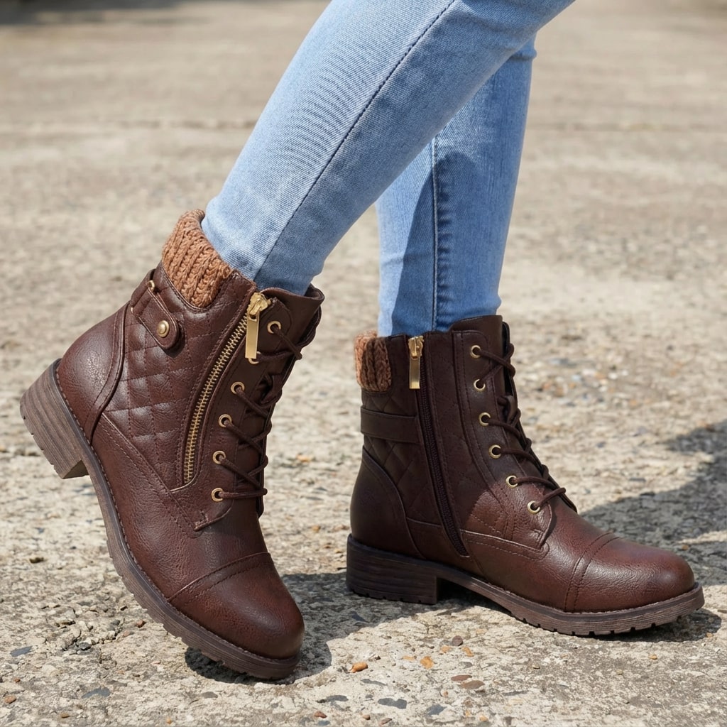 Valencia | Women's Leather Ankle Boots – Side-Zip Low Block Heel Boots