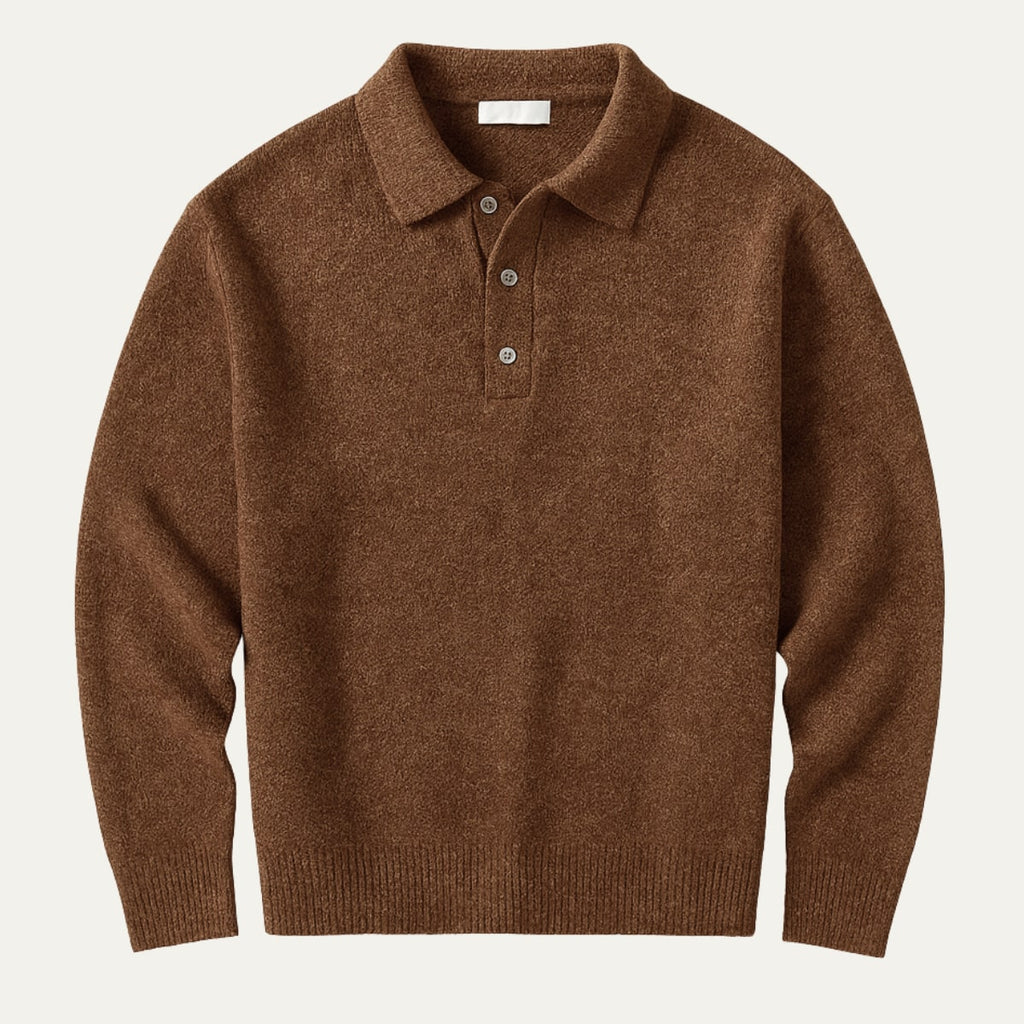 Solomon | Men's Cashmere-Feel Polo Jumper - Ribbed Knit Smart-Casual Sweater