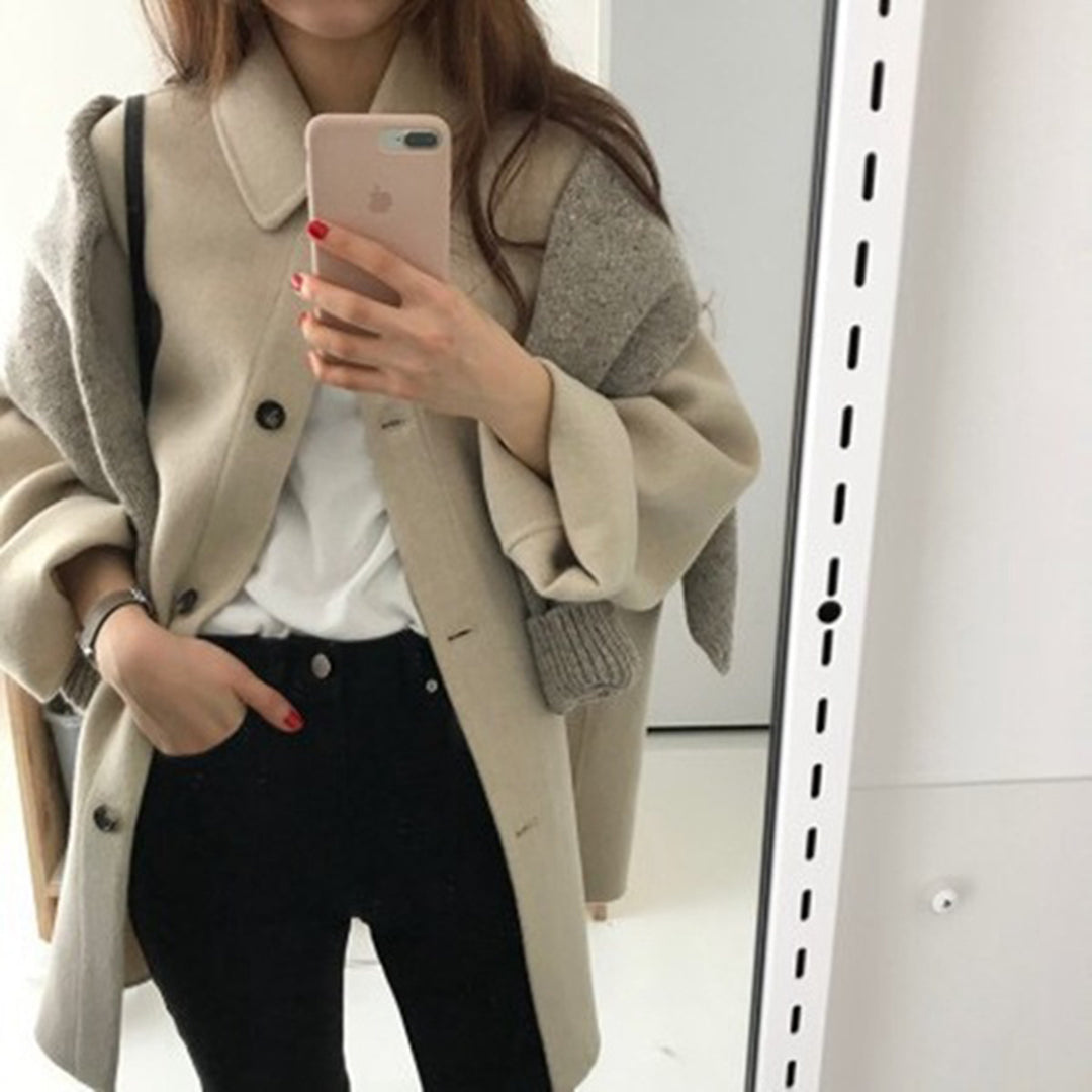 Frederica | Women's Wool-Blend Trenchcoat - Longline Button-Front Overcoat