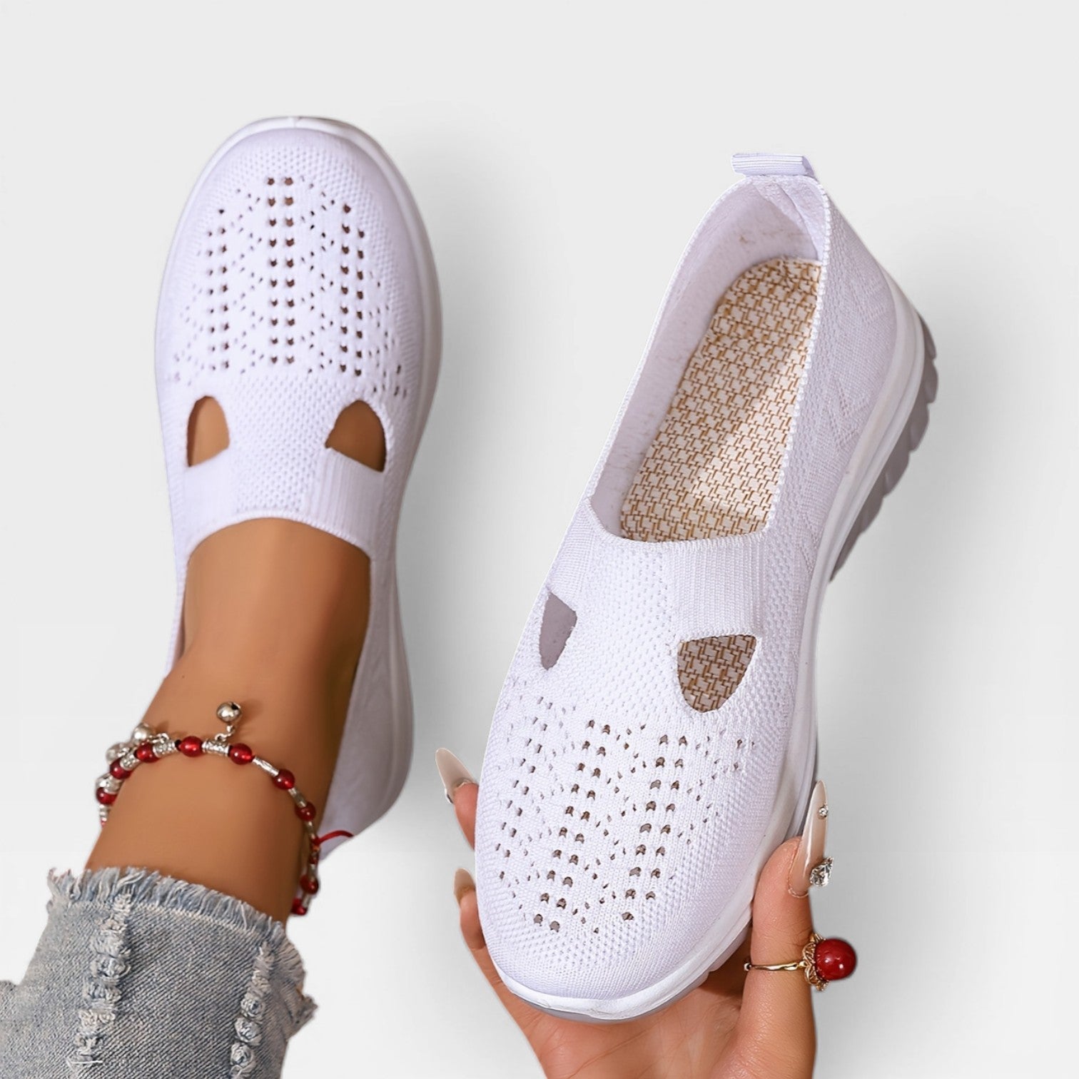 Women's Knit Slip-On Walking Trainers – Breathable Lightweight