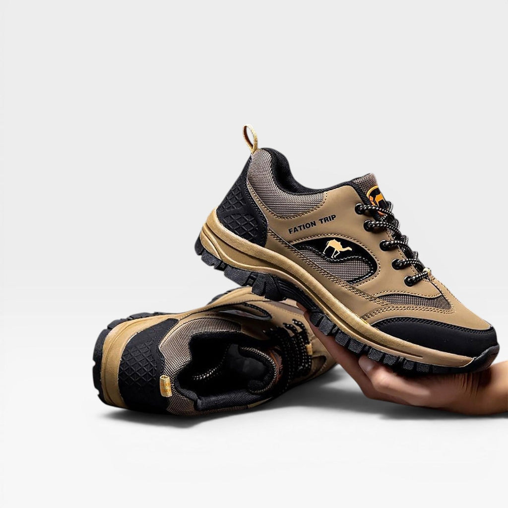 Everett | Men's Leather-Look Trail Walking Shoes - Lace-Up Outdoor Hiking Trainers