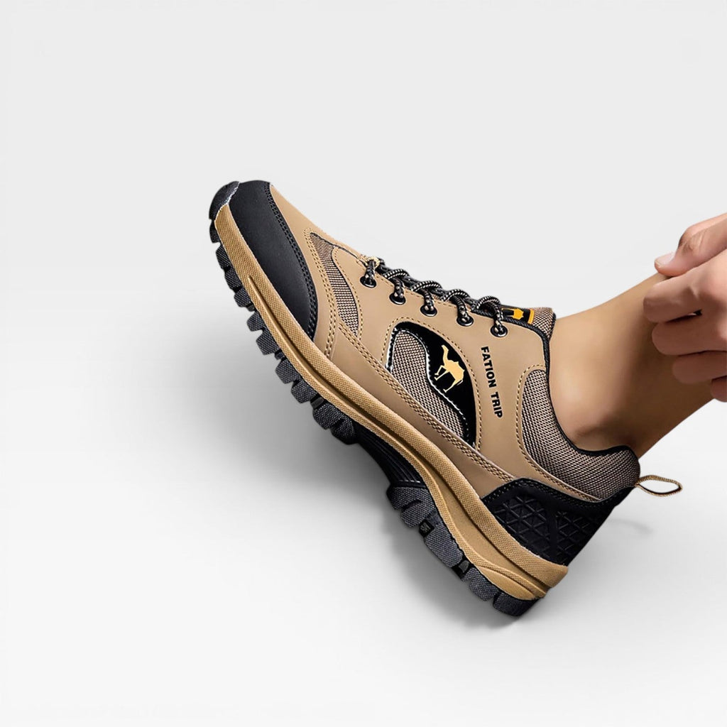 Everett | Men's Leather-Look Trail Walking Shoes - Lace-Up Outdoor Hiking Trainers