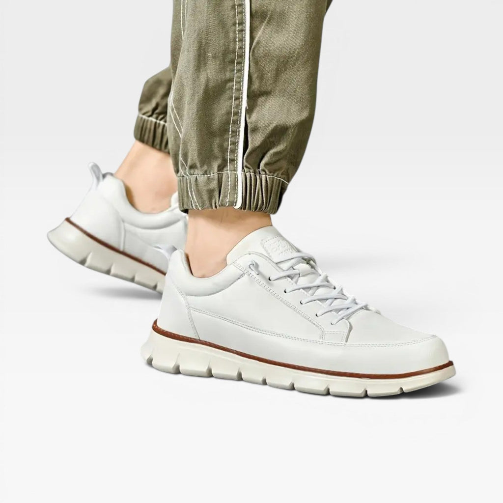 James | Men's Casual Leather Trainers - Lace-Up Cushioned Everyday Sneakers