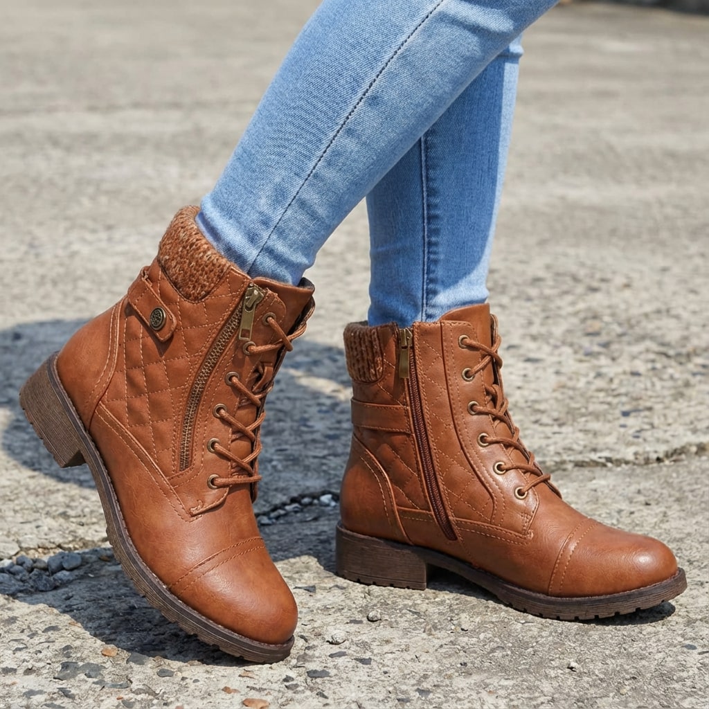 Valencia | Women's Leather Ankle Boots – Side-Zip Low Block Heel Boots