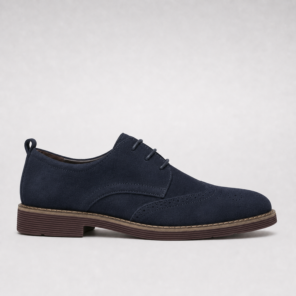 Roamer | Men's Navy Suede Brogue Oxford Shoes – Wingtip Lug-Sole Shoes