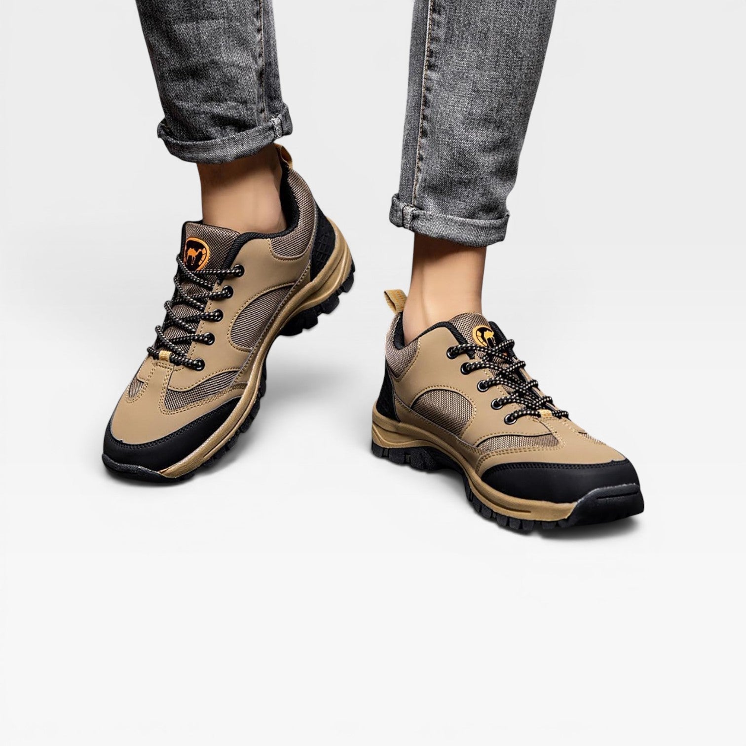 Everett | Men's Leather-Look Trail Walking Shoes - Lace-Up Outdoor Hiking Trainers