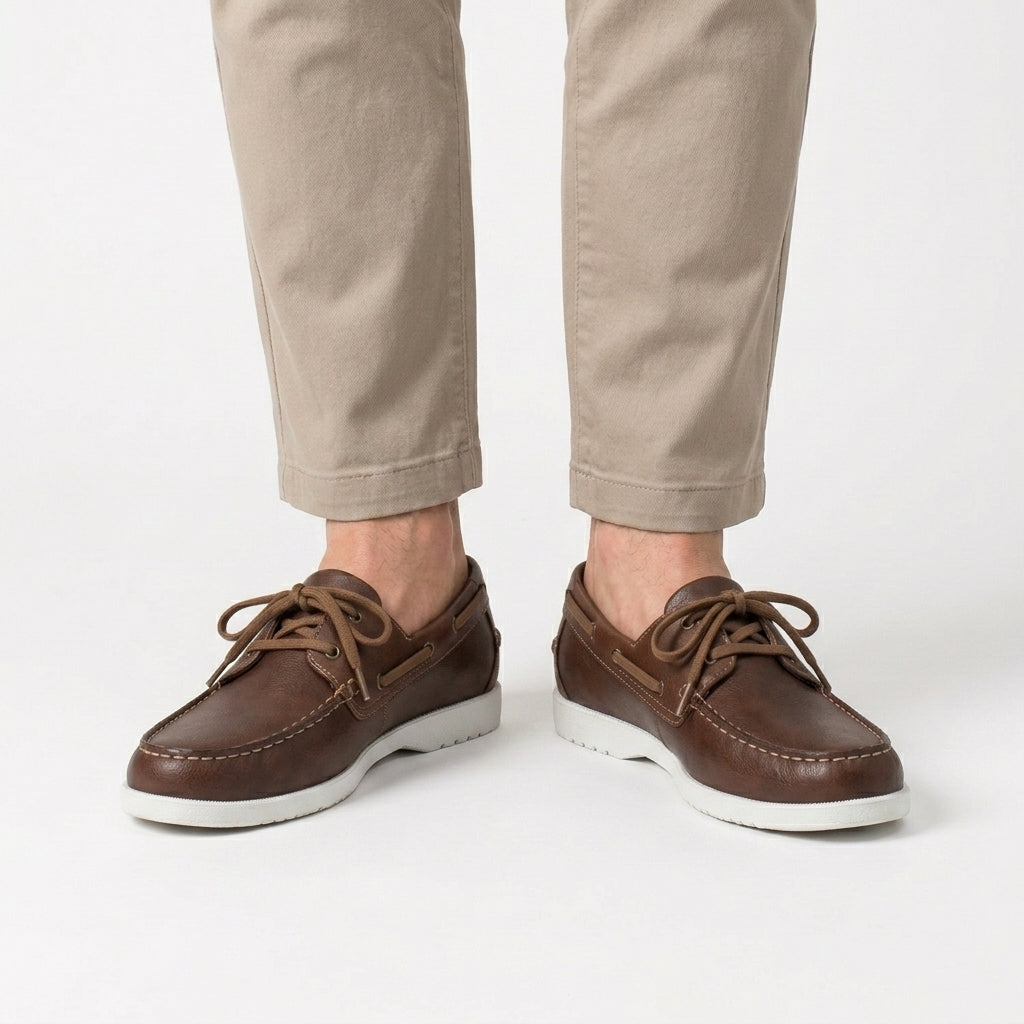 Hudson | Men's Lace-Up Boat Shoes - Flat Sole Deck Shoes with Contrast Stitching