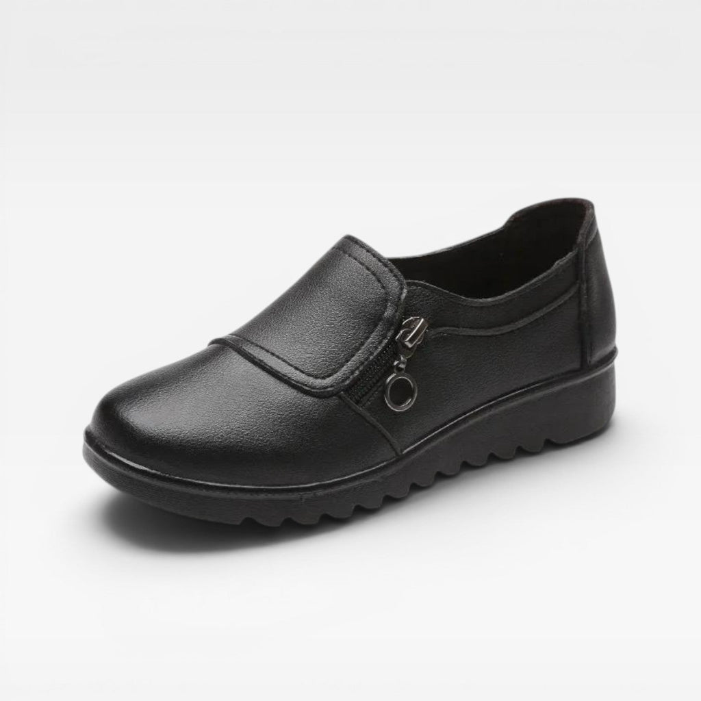 Della | Women's synthetic leather Zip-Detail Loafers - Cushioned Slip-On Shoes