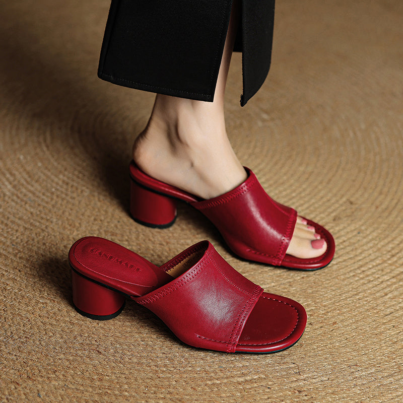 Camilla | Women's synthetic leather Block Heel Mules - Open-Toe Summer Sandals