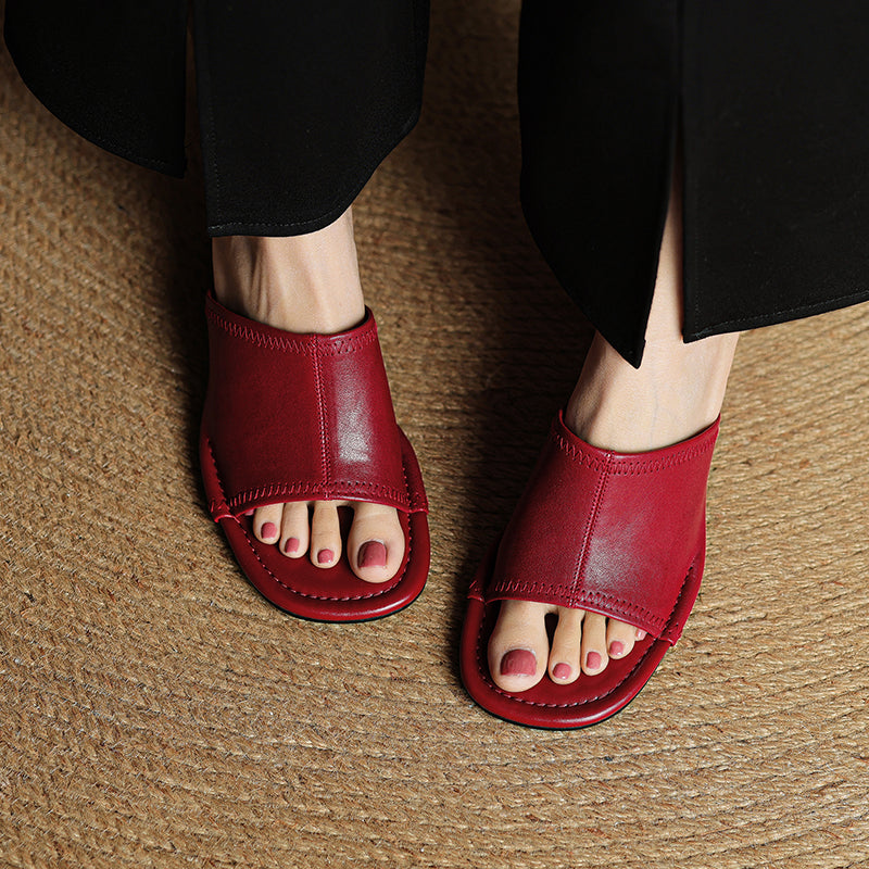 Camilla | Women's synthetic leather Block Heel Mules - Open-Toe Summer Sandals