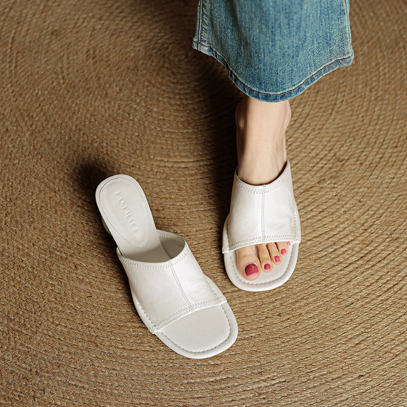 Camilla | Women's synthetic leather Block Heel Mules - Open-Toe Summer Sandals