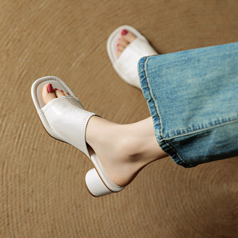 Camilla | Women's synthetic leather Block Heel Mules - Open-Toe Summer Sandals