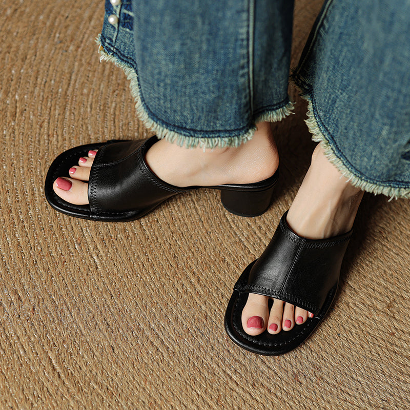 Camilla | Women's synthetic leather Block Heel Mules - Open-Toe Summer Sandals