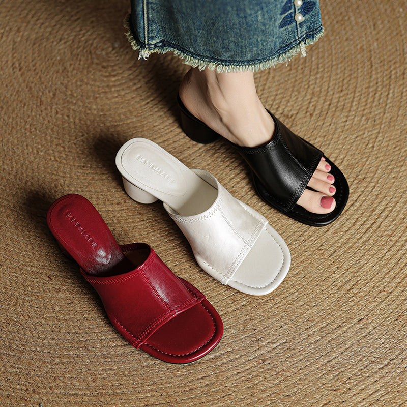 Camilla | Women's synthetic leather Block Heel Mules - Open-Toe Summer Sandals