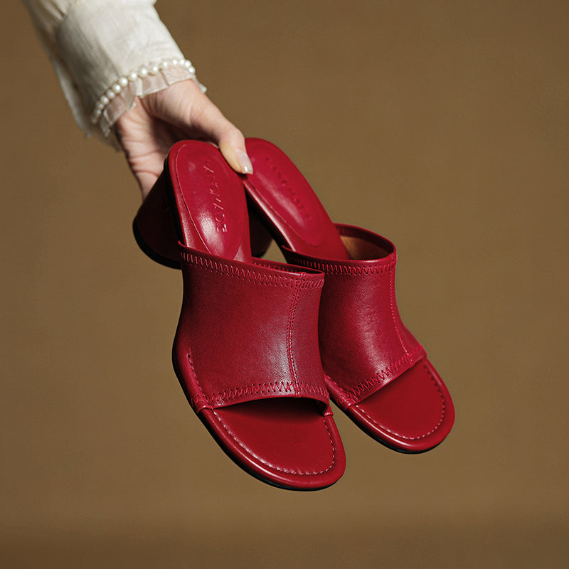 Camilla | Women's synthetic leather Block Heel Mules - Open-Toe Summer Sandals