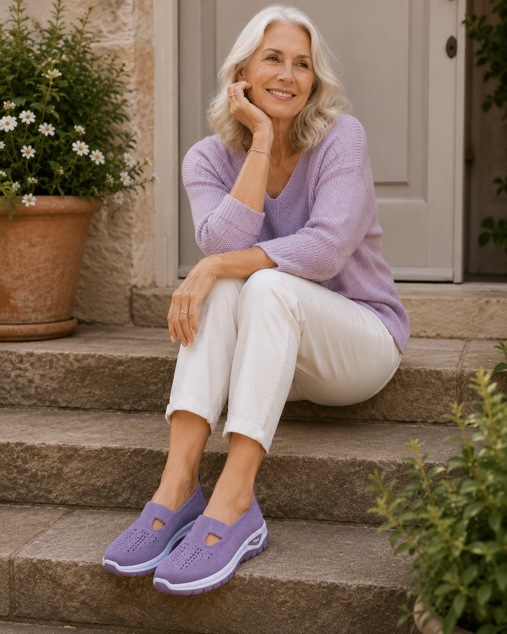 Women's Knit Slip-On Walking Trainers – Breathable Walking Shoes