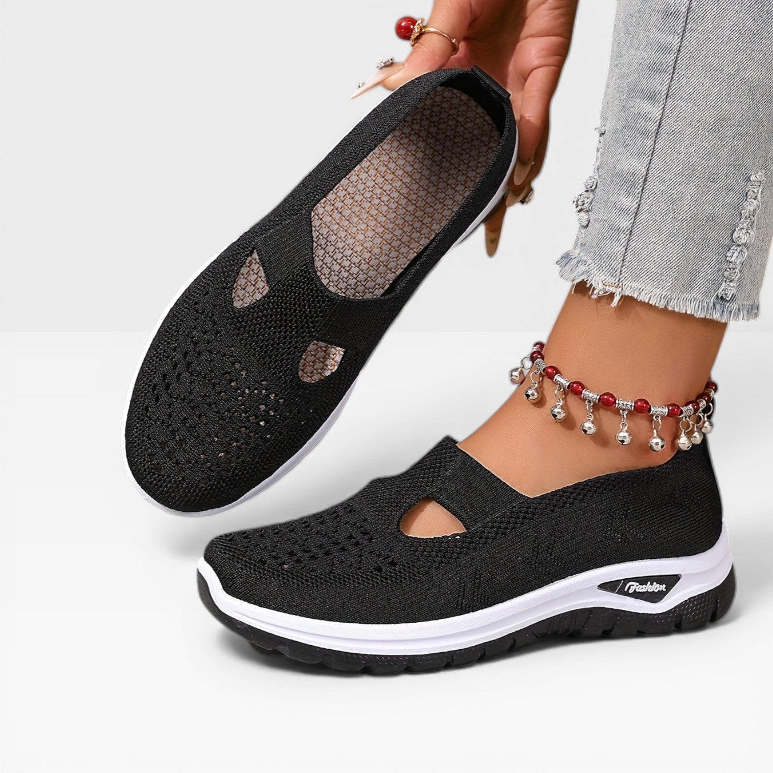 Women's Knit Slip-On Walking Trainers – Breathable Lightweight