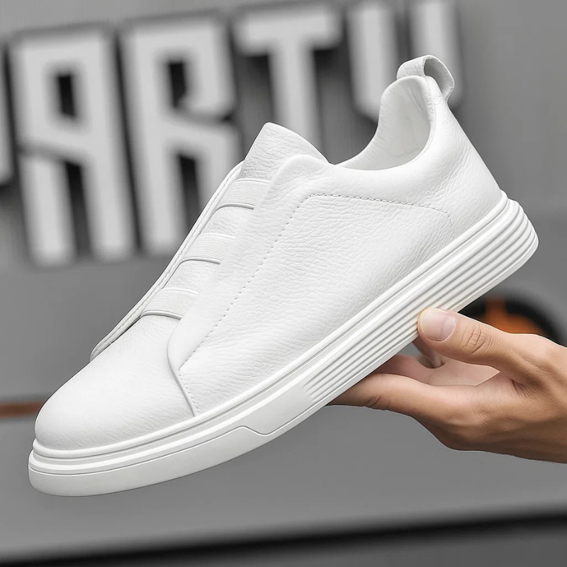 Maverick | Men's Leather Trainers – Stretch-Lace Casual Sneakers
