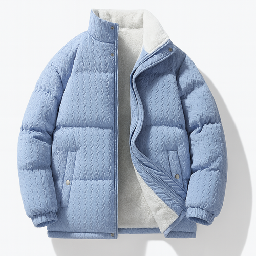 Aldous | Men's Fleece-Lined Puffer Jacket - Textured Winter Coat with Standing Collar