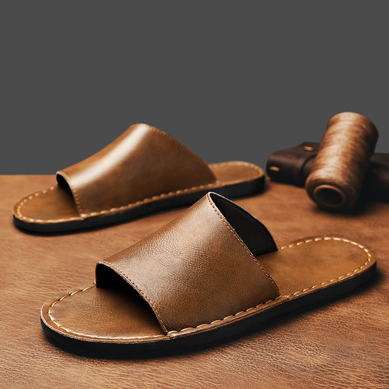 Percival | Men's Faux Leather Slide Sandals - Single-Strap Open-Toe Summer Sandals