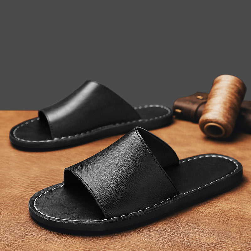 Percival | Men's Faux Leather Slide Sandals - Single-Strap Open-Toe Summer Sandals