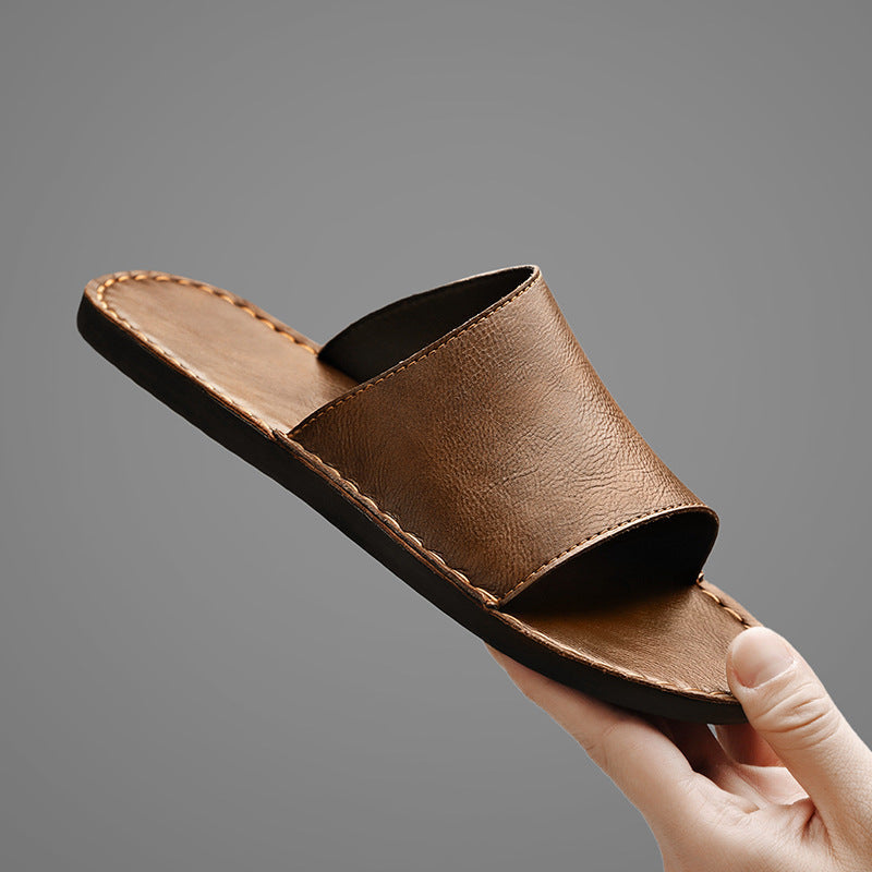 Percival | Men's Faux Leather Slide Sandals - Single-Strap Open-Toe Summer Sandals