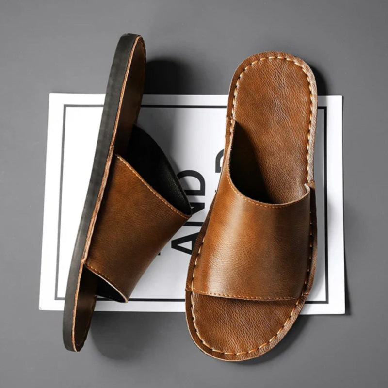 Percival | Men's Faux Leather Slide Sandals - Single-Strap Open-Toe Summer Sandals
