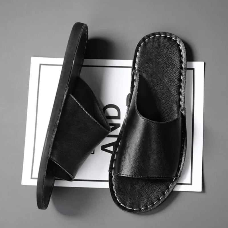 Percival | Men's Faux Leather Slide Sandals - Single-Strap Open-Toe Summer Sandals