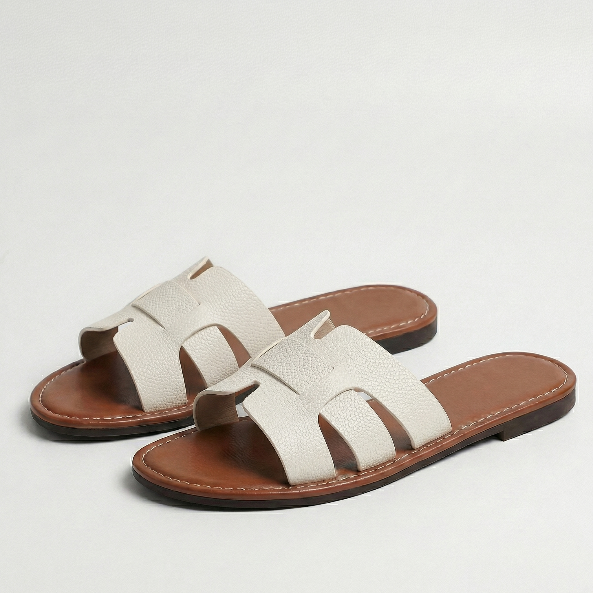 Lydia | Women's Flat Slide Sandals – Leather-Look Summer Shoes