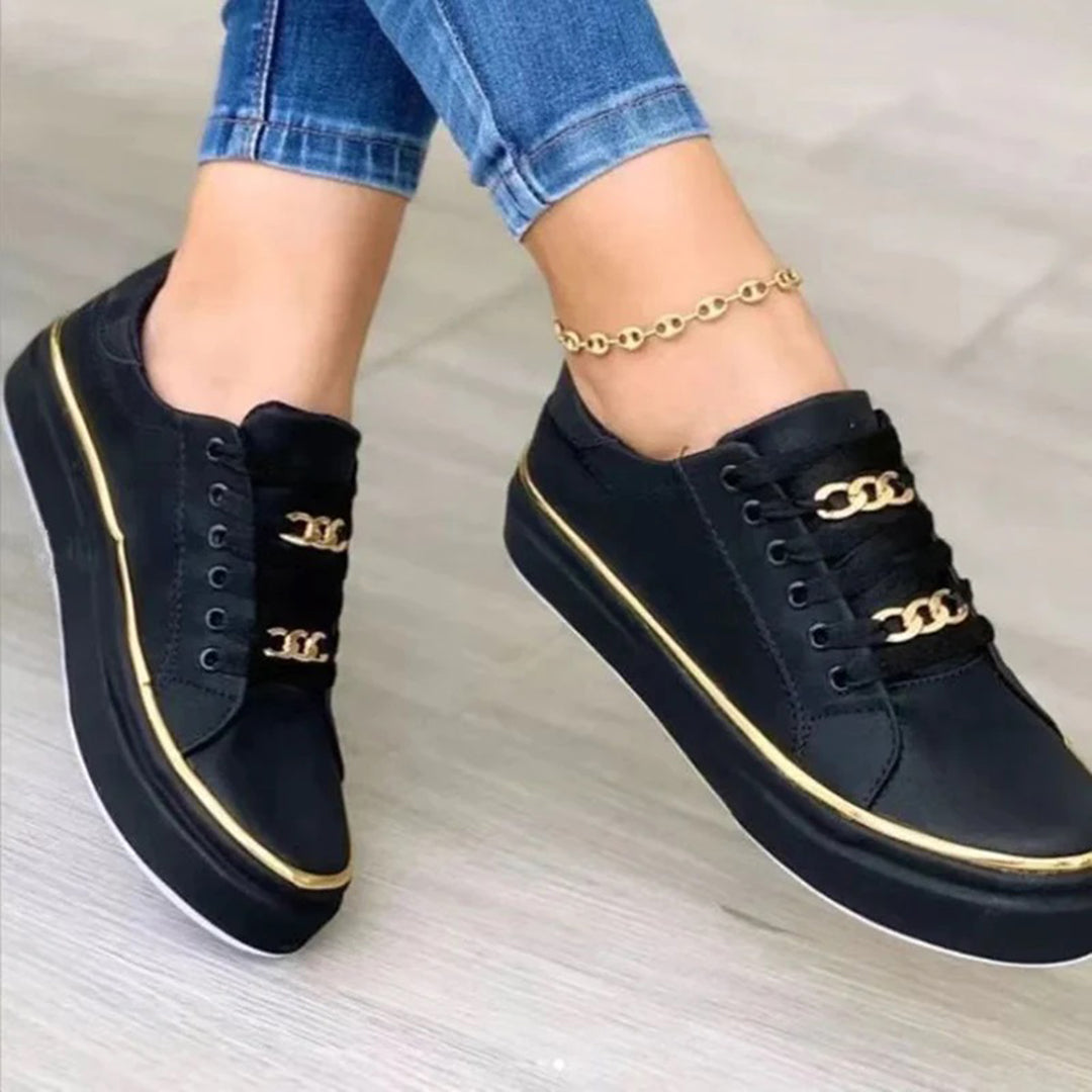 Willa | Women's Gold-Detail Trainers - Casual Everyday Sneakers