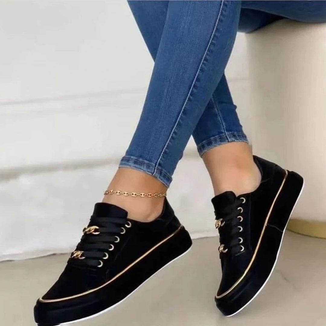 Willa | Women's Gold-Detail Trainers - Casual Everyday Sneakers