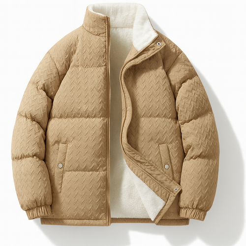 Aldous | Men's Fleece-Lined Puffer Jacket - Textured Winter Coat with Standing Collar