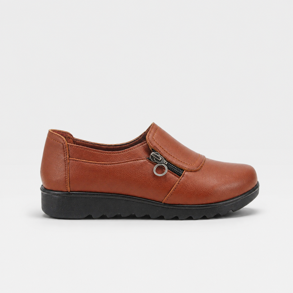 Della | Women's synthetic leather Zip-Detail Loafers - Cushioned Slip-On Shoes