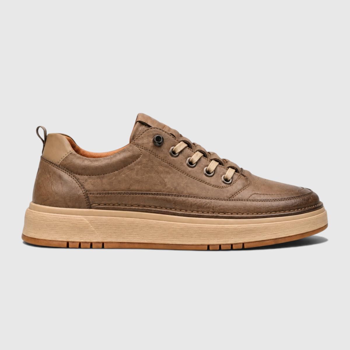 Roland | Men's Leather-Look Lace-Up Trainers - Chunky Sole Low-Top Sneakers