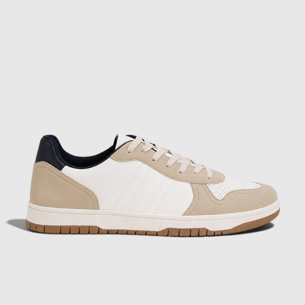 Clive | Men's White Colour Block Retro Trainers - Retro-Style Casual Sneakers