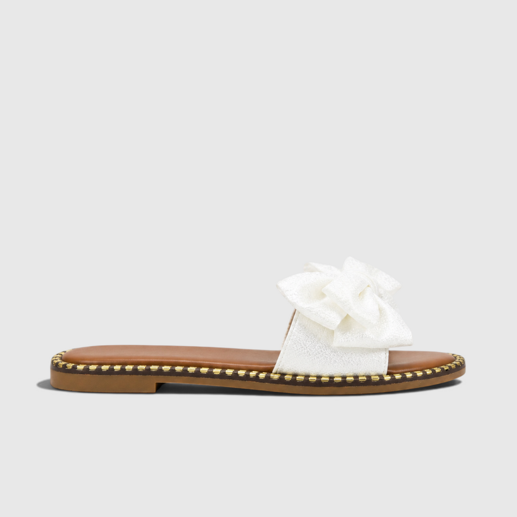 Elodie | Women's PU Bow Slide Sandals - Flat Slip-On Summer Sandals