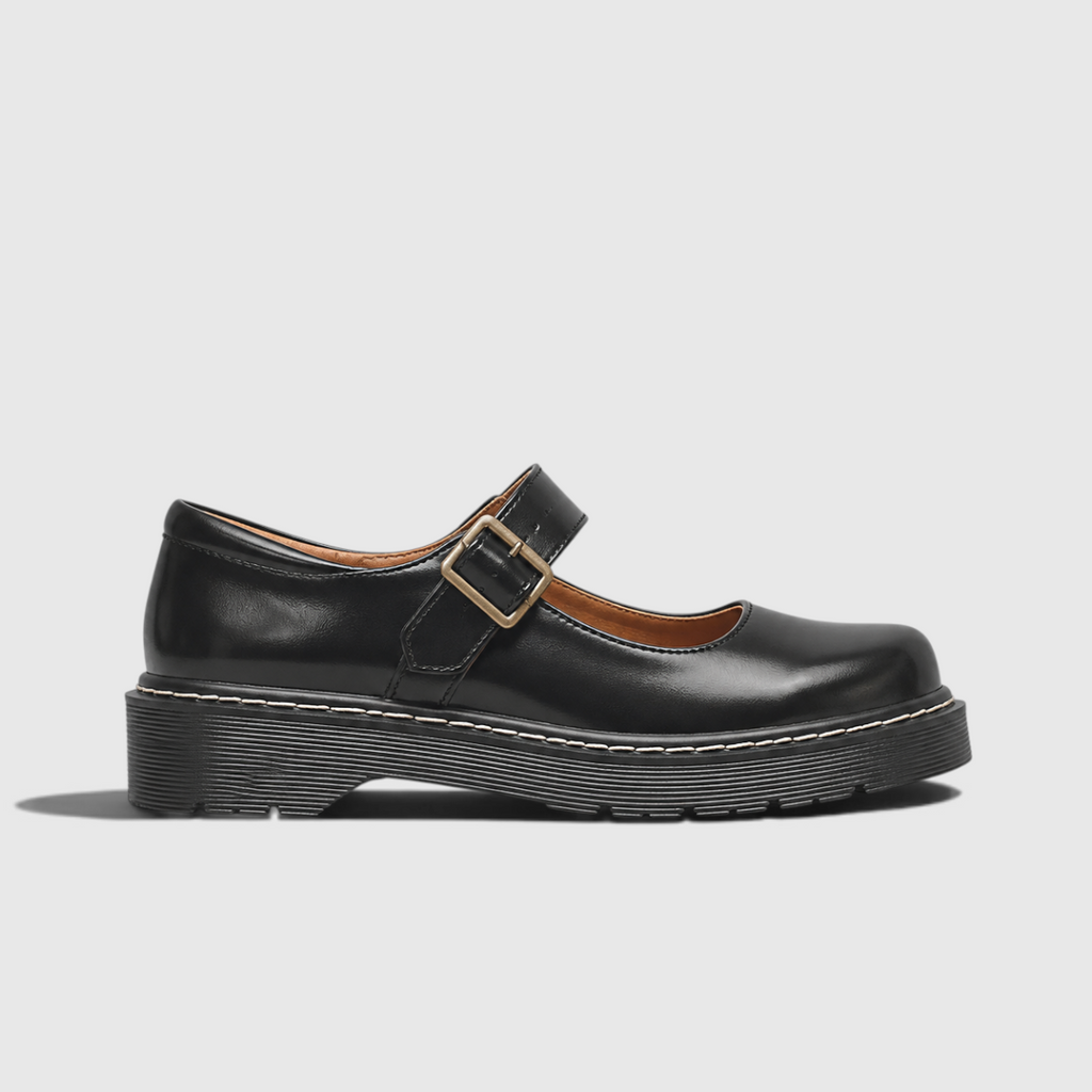 Prudence | Women's Vintage Buckle faux leather Mary Jane Heels - Chunky Platform Court Shoes