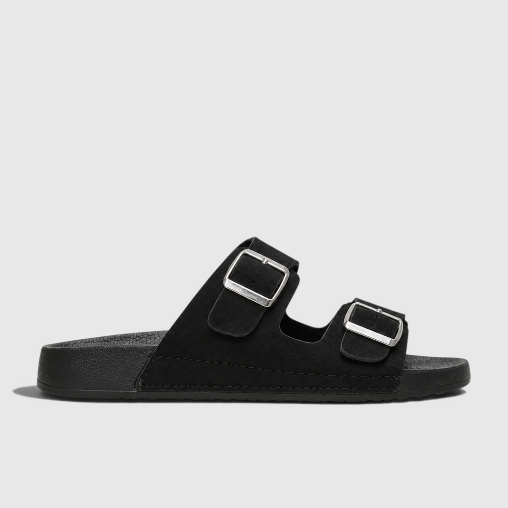 Lawrence | Men's Faux Leather Double Strap Buckle Sandals - Slip-On Slide Sandals