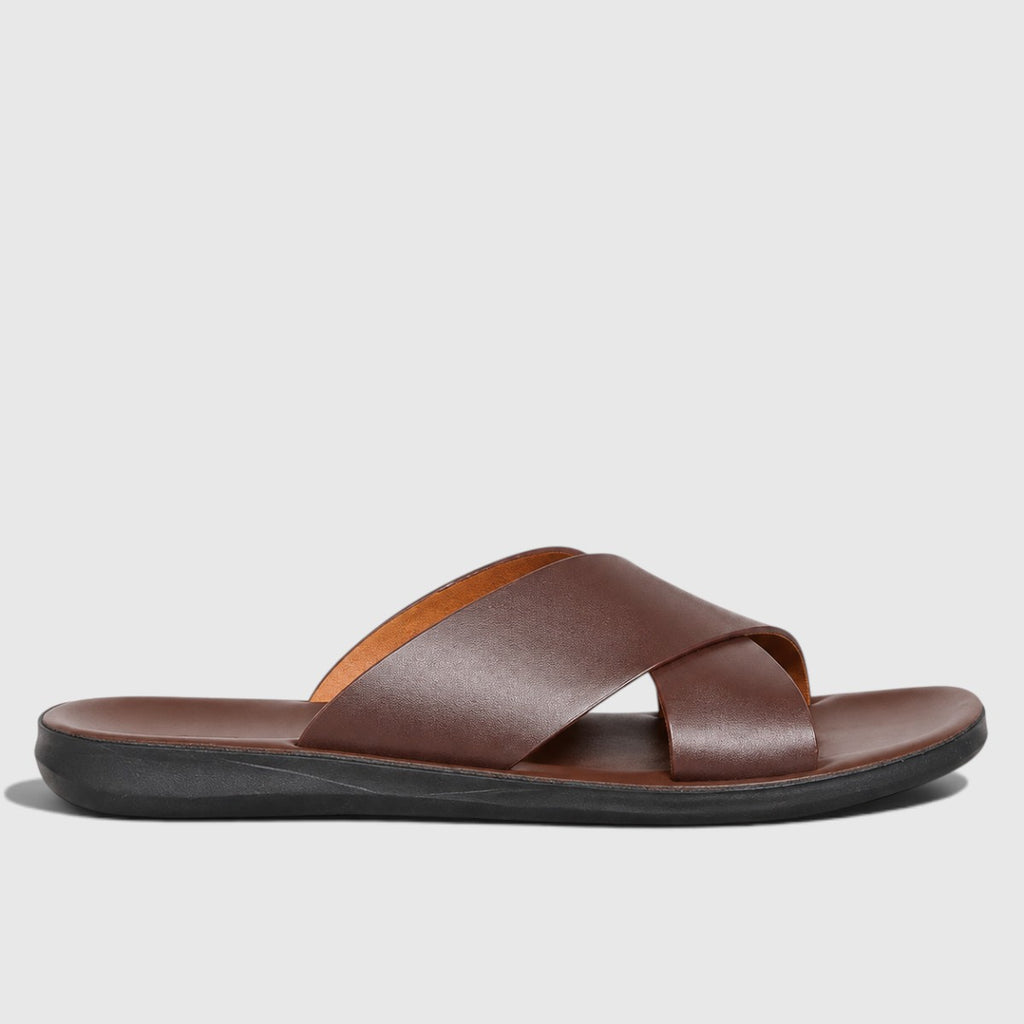 Casper | Men's Cross-Strap Anti-Slip Sandals - Grip Sole Slip-On Sandals