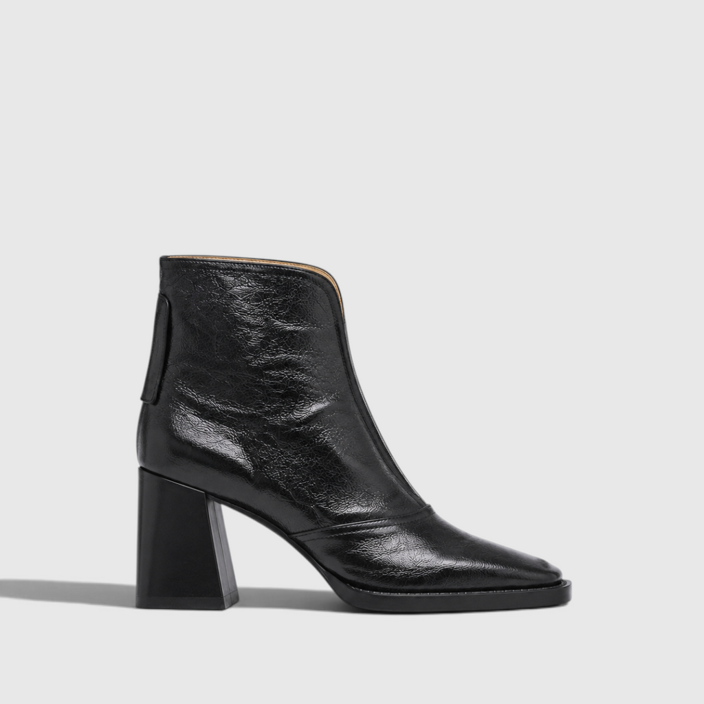 Sabrina | Women's Leather-Look Ankle Boots - Block Heel Zip Boots