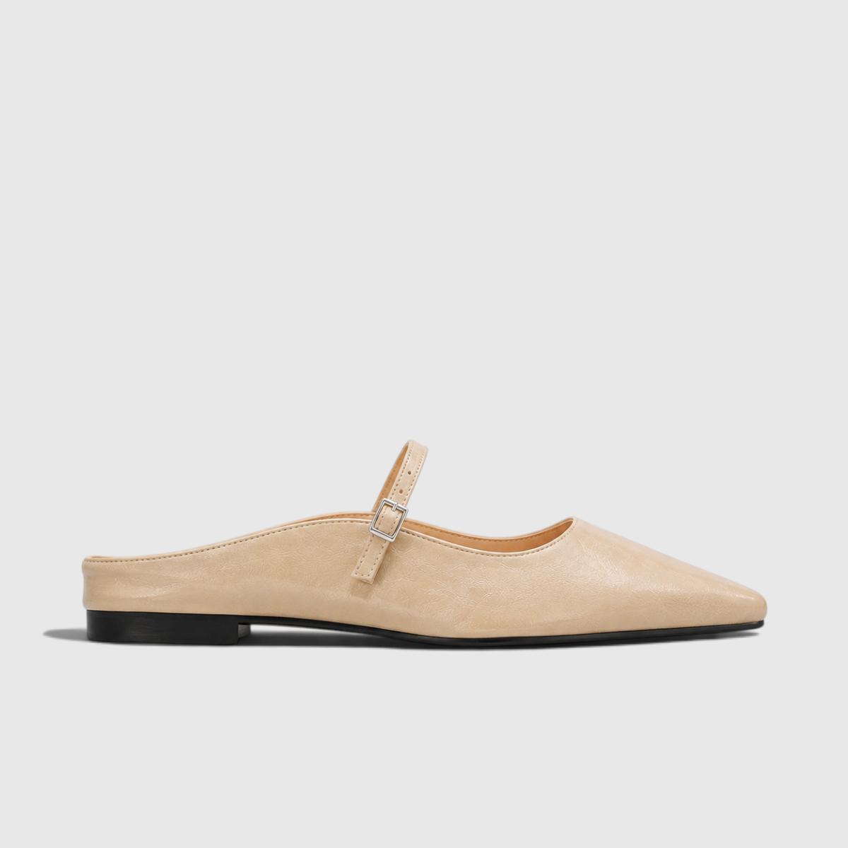 Penelope | Women's faux leather Pointed-Toe Mules - Mary Jane Buckle Strap Flats