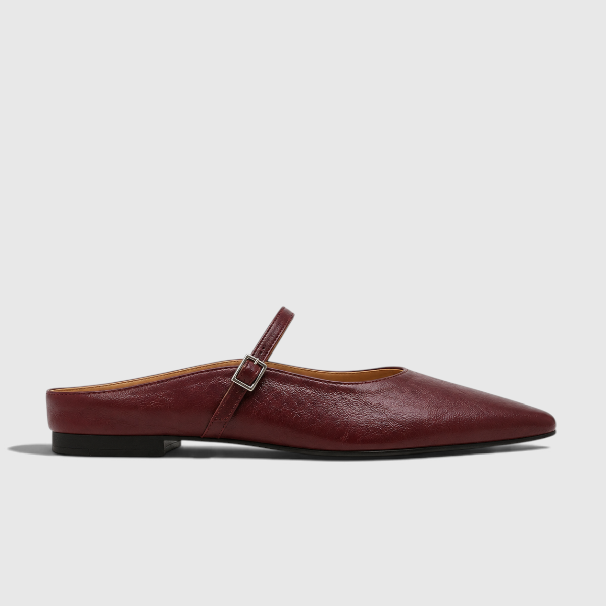 Penelope | Women's faux leather Pointed-Toe Mules - Mary Jane Buckle Strap Flats
