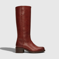 Georgia | Women's Red Block Heel Mid-Calf Boots - Pull-On Autumn Boots