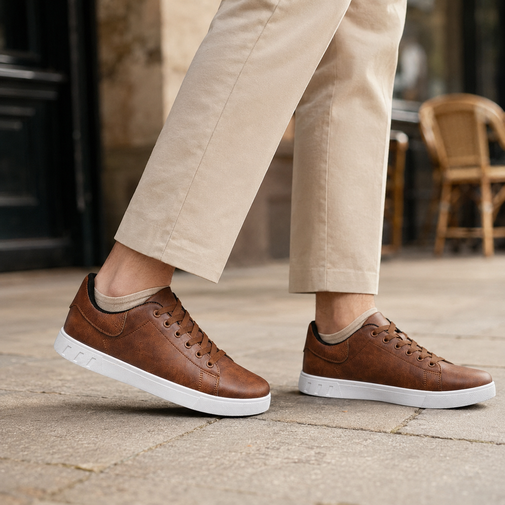 Noah | Men's Casual Leather Sneakers – Minimalist Lace-Up Low-Top Everyday Trainers