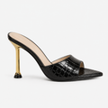 Fenella | Women's Pointed Peep-Toe Mule Heels - Slip-On Stiletto Party Shoes