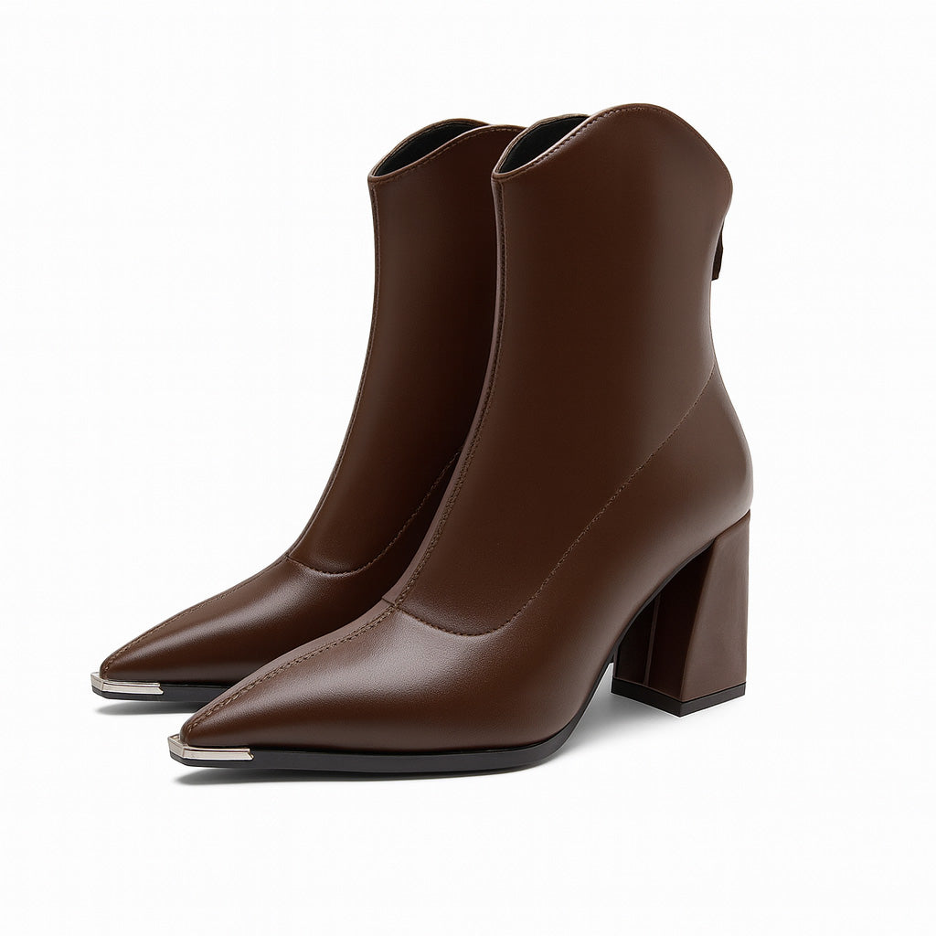 Agatha | Women's Pointed-Toe Ankle Boots - Chrome-Tip Slip-On Boots